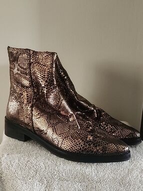 Free People Amarone Holiday Party Copper Snakeskin Print Ankle Boot Sz 9